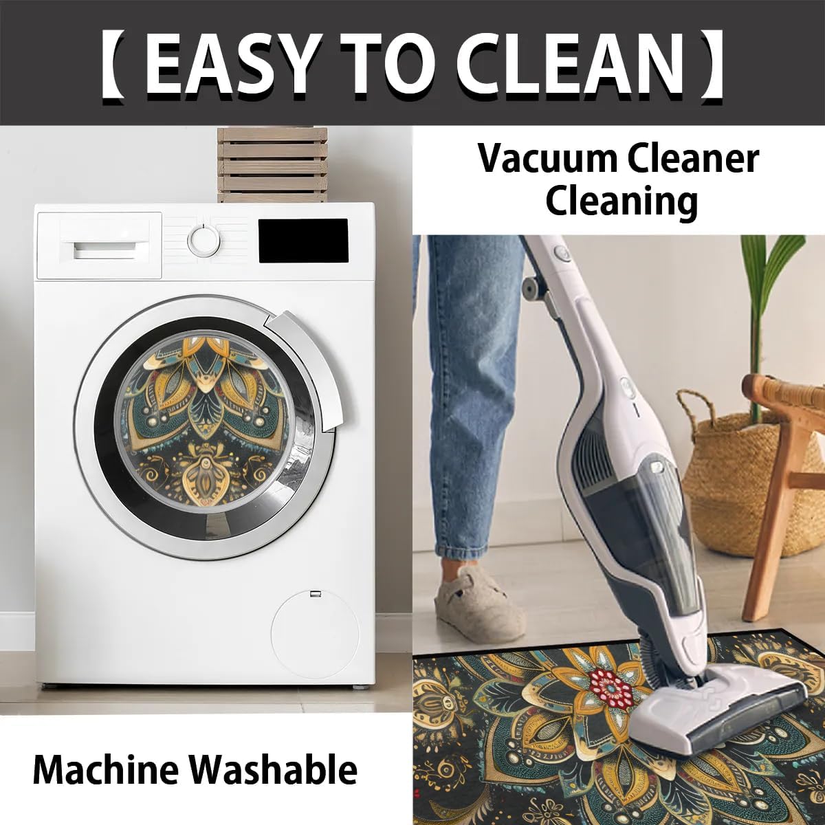 cfpolar Half Round Door Mat Ethnic Mandala Boho Flowe Non-Slip Semi Circle Area Rug Washable Semi Circle Floor Rug for Indoor Outdoor Living Room Bathroom Kitchen Patio Hearth Rugs Home Decoration