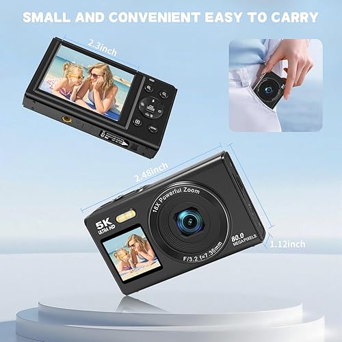 Miniatura 2 de Cámara digital 5K de doble pantalla para vlogging con luz de relleno, 80 MP, zoom de 16X, WiFi, YouTubeBlogging, incluye tarjeta de 32 GB y 2
