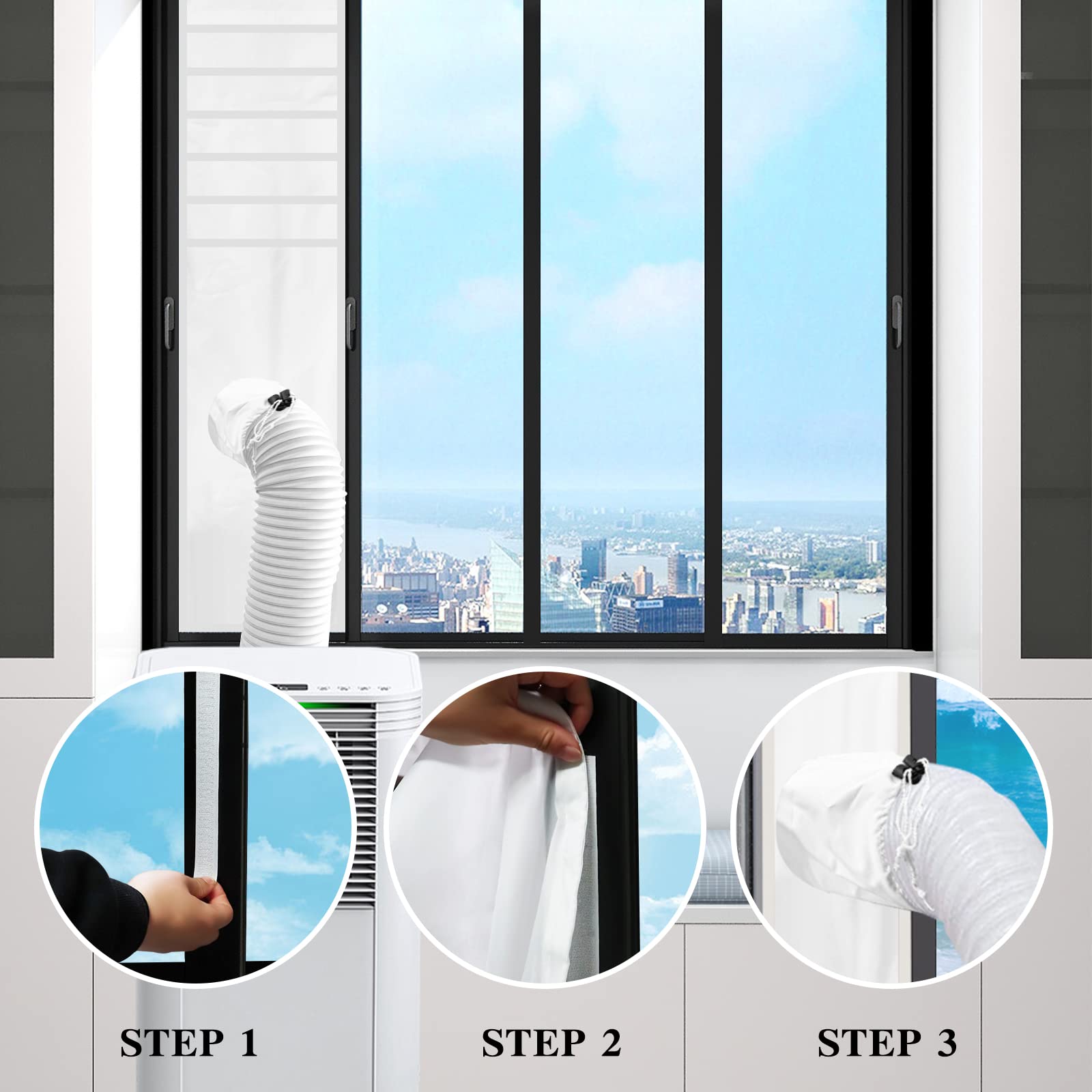 Kit Ventana Aire Acondicionado Portatil 62-92CM, Universal Kit de Ventana para Aire Portátil para Ventana Corredera, Bloquea el Aire Caliente, Fácil de Instalar y Sella Bien