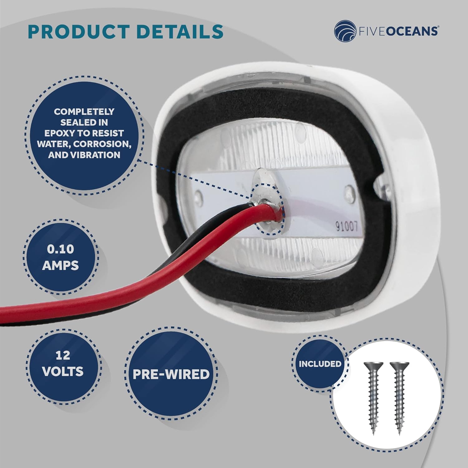 Five Oceans Oblong LED Courtesy Light, 2 Pack Boat Accent Lights, Marine Light for Boat Interior, Deck, Cockpit, Cool White LED, IP 67 Waterproof, 12V, Pontoon, Fishing Boat, Yacht, RVs - FO3672-M2 : Sports & Outdoors