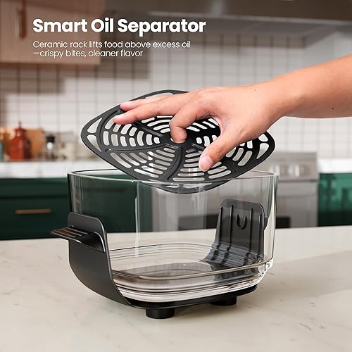 Miniatura 7 de Kismile - Freidora de aire de vidrio mejorada 5 en 1, freidora portátil con diseño de doble cuenco de vidrio (4.7 QT & 2.6QT), temperatura y tiempo