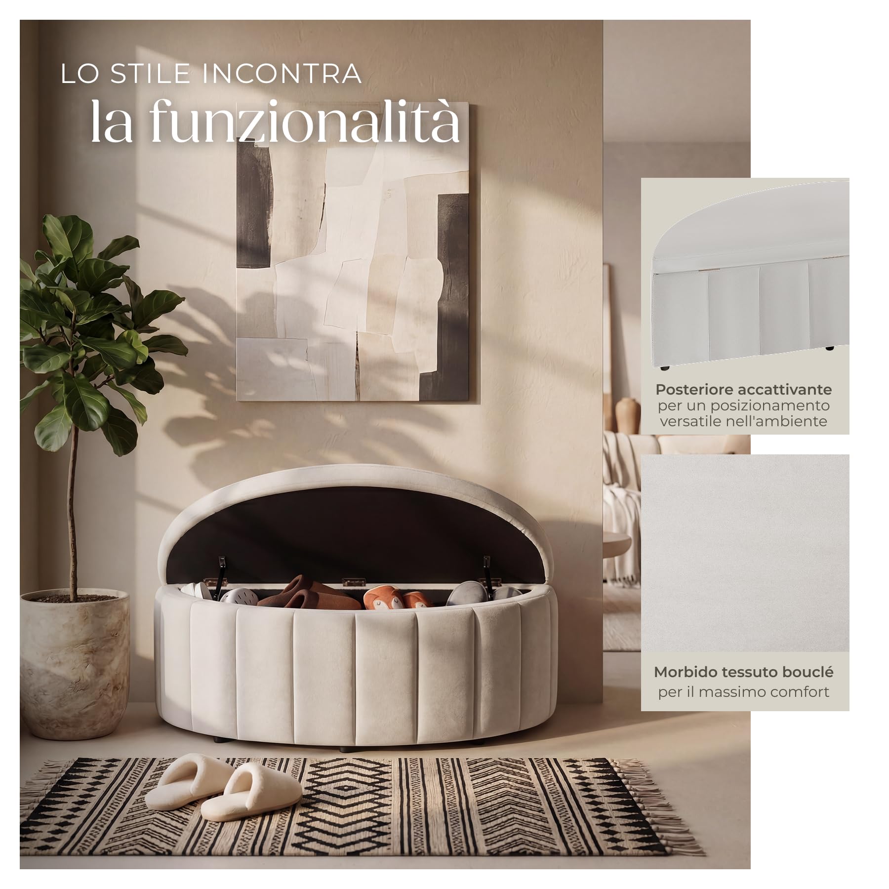 tectake® Panca Contenitore 108x48x40 cm, Pouf Contenitore con Vano Portaoggetti, Cassapanca con Seduta Comoda e Imbottita, Design Compatto per Ingresso, Salotto o Camera da letto - Velluto tortora