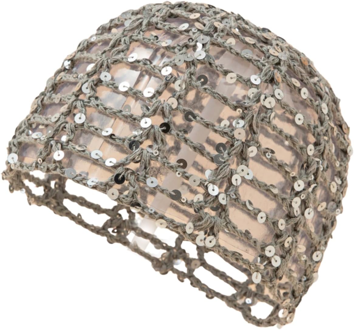 Women's Summer Glitter Sequin Beanie Boho Hollow Out Crochet Hat for Beach Travel Party