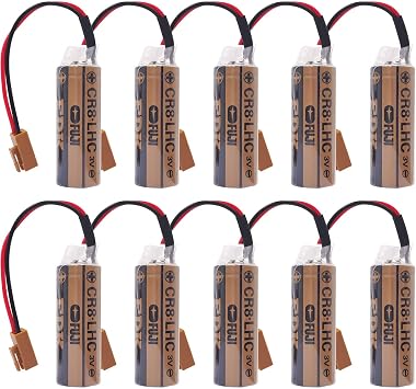 Pack of 10 CR8-LHC 17450 3V Battery for Fuji FDK CR8.LHC Fanuc A98L-0031-0012 A02B-0200-K102 Backup Battery with Brown Plug