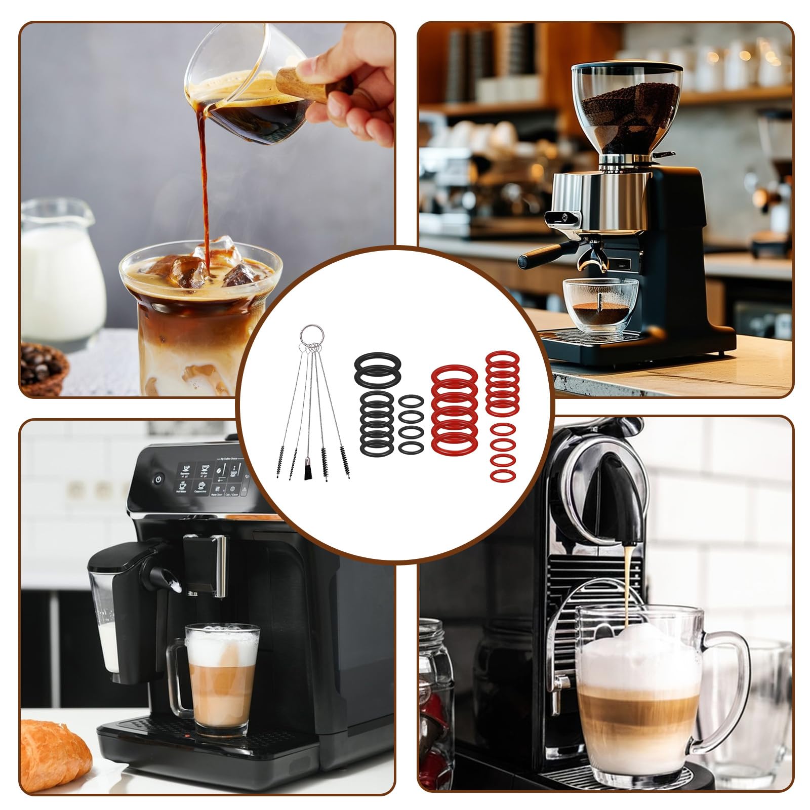 35 Stück Dichtung O-Ringe Set für Philips Saeco Kaffeevollautomat, Philips Kaffeemaschine Ersatzteile mit Reinigungsbürsten für Supportventil Dampfventil Auslaufventil