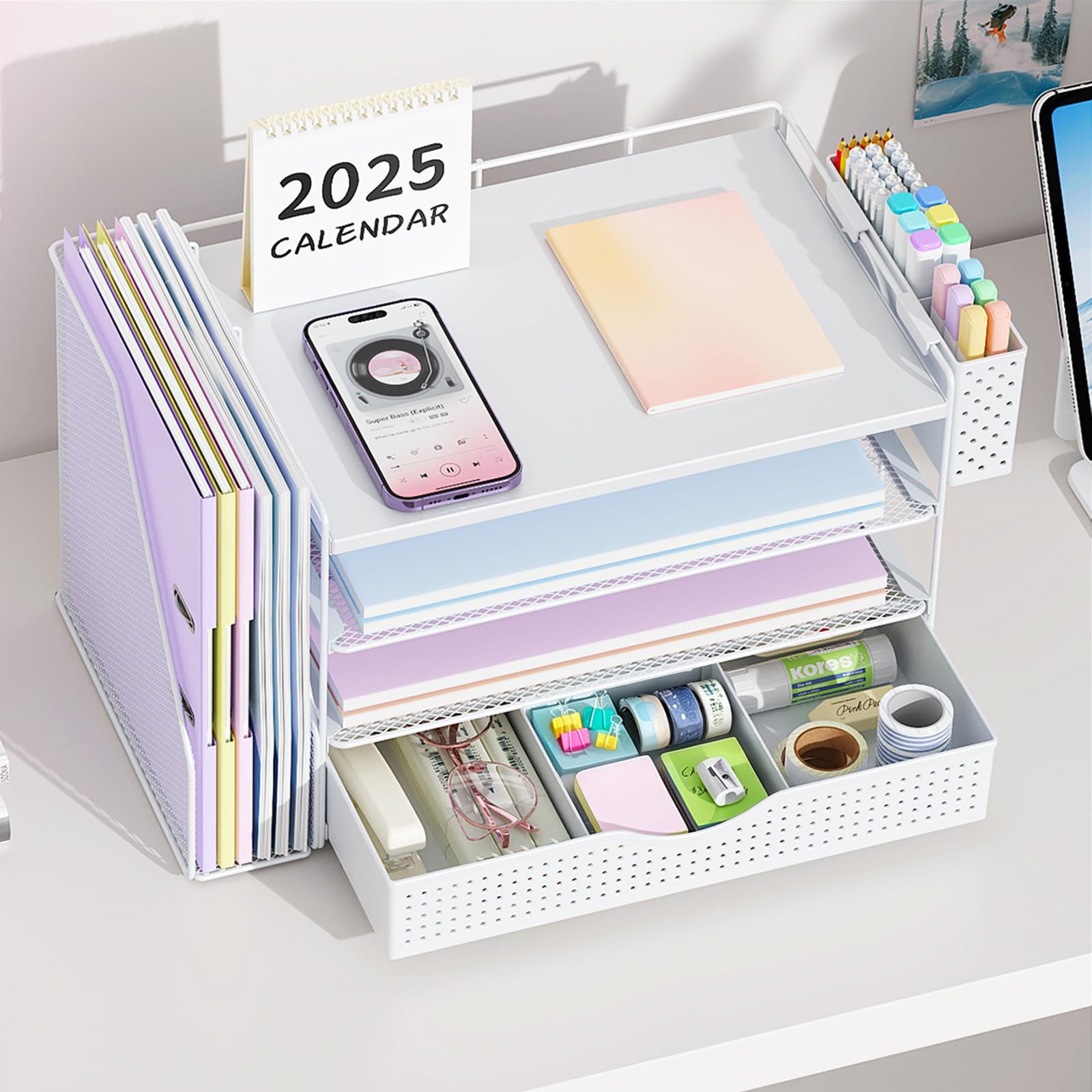 Wood Desk Organizers and Accessories with File Holder & Catalog Racks view 6