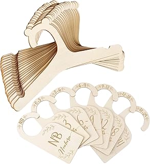 Ovveroche 20 PCS Wooden Baby Clothes Hangers with 7 PCS Baby Closet Dividers, Cute Toddler Infant Children Kids Clothes Hangers for Kids Coats, Pants and Jackets