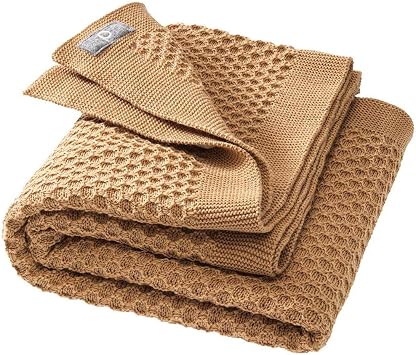 Ecoable Baby Thermal Receiving Blanket Merino Wool Knit | Honeycomb Weave, Soft & Warm | Nursery Must-Have, 31x40 in Caramel