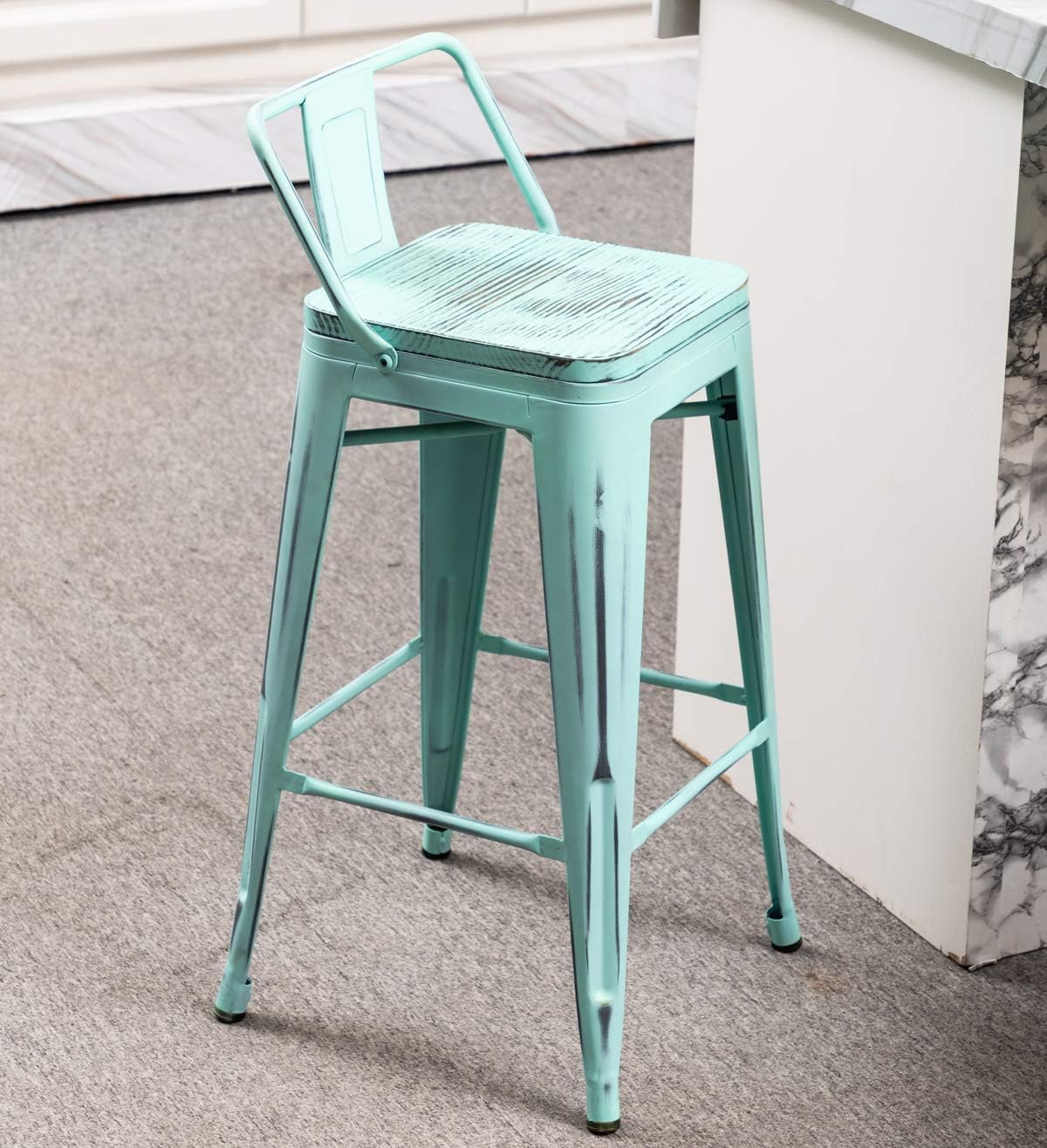 Buy Yongchuang 24 Industrial Metal Barstools Set Of 4 Counter Height Bar Stools With Back Wooden Top Low Back