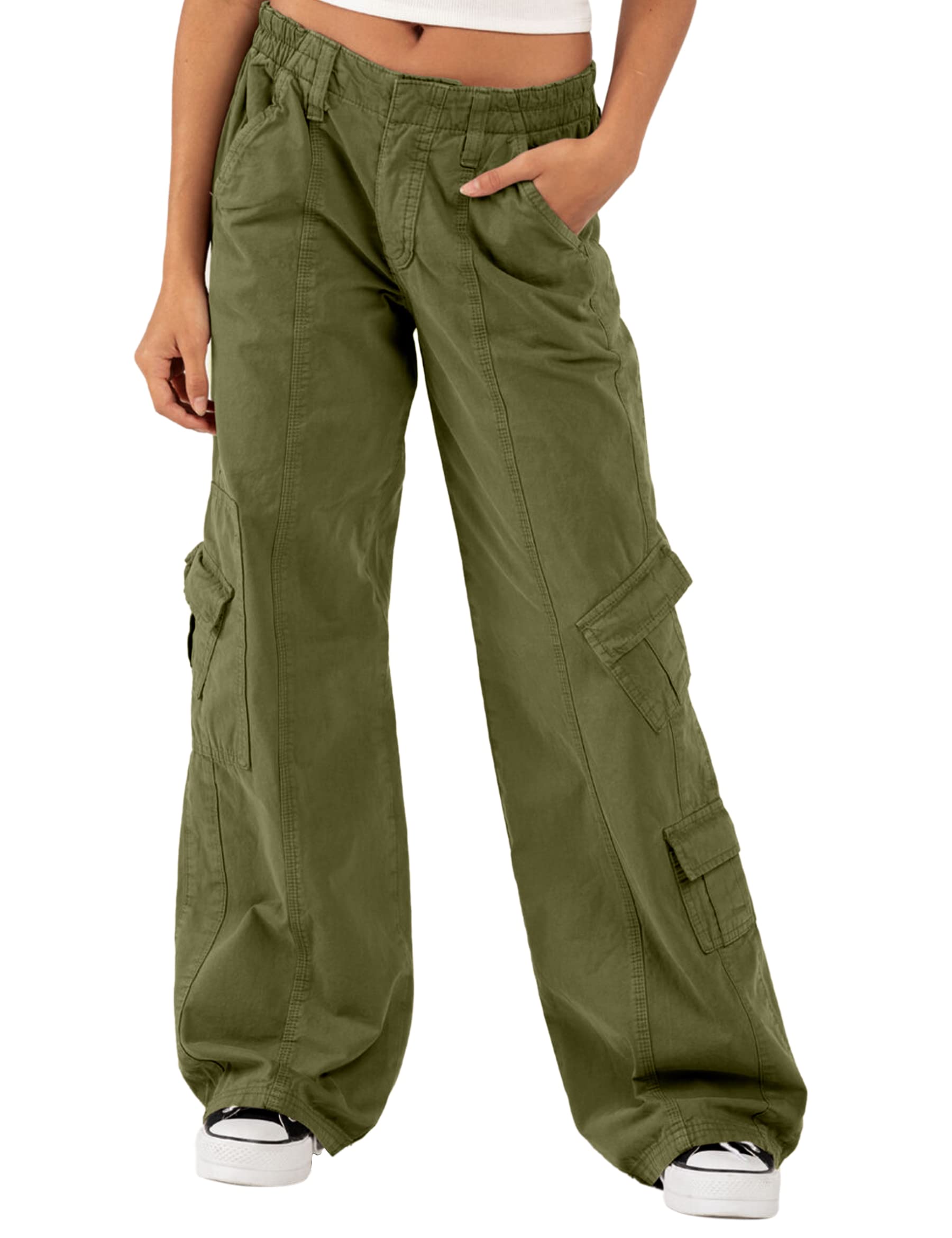 Yeshape Cargo Pants Women Womens Cargo Pants Green Cargo Pants for Women Baggy Pants Women Cargo Pants Y2K Low Waisted Cargo Pants Low Rise Cargo Pants (Olive Green L)
