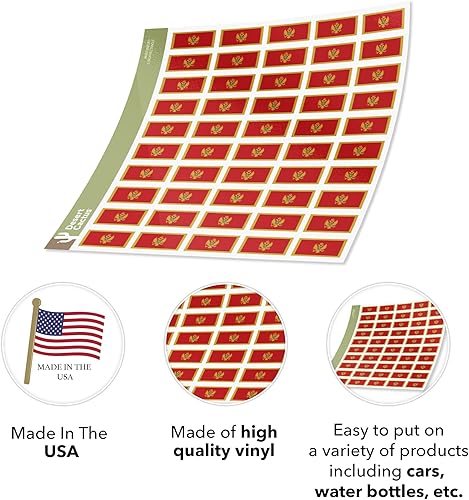 Miniatura 3 de Desert Cactus Calcomanía de bandera de país de Montenegro, hojas rectangulares de 1 pulgada, 50 piezas en total con logotipo de niños, álbum de