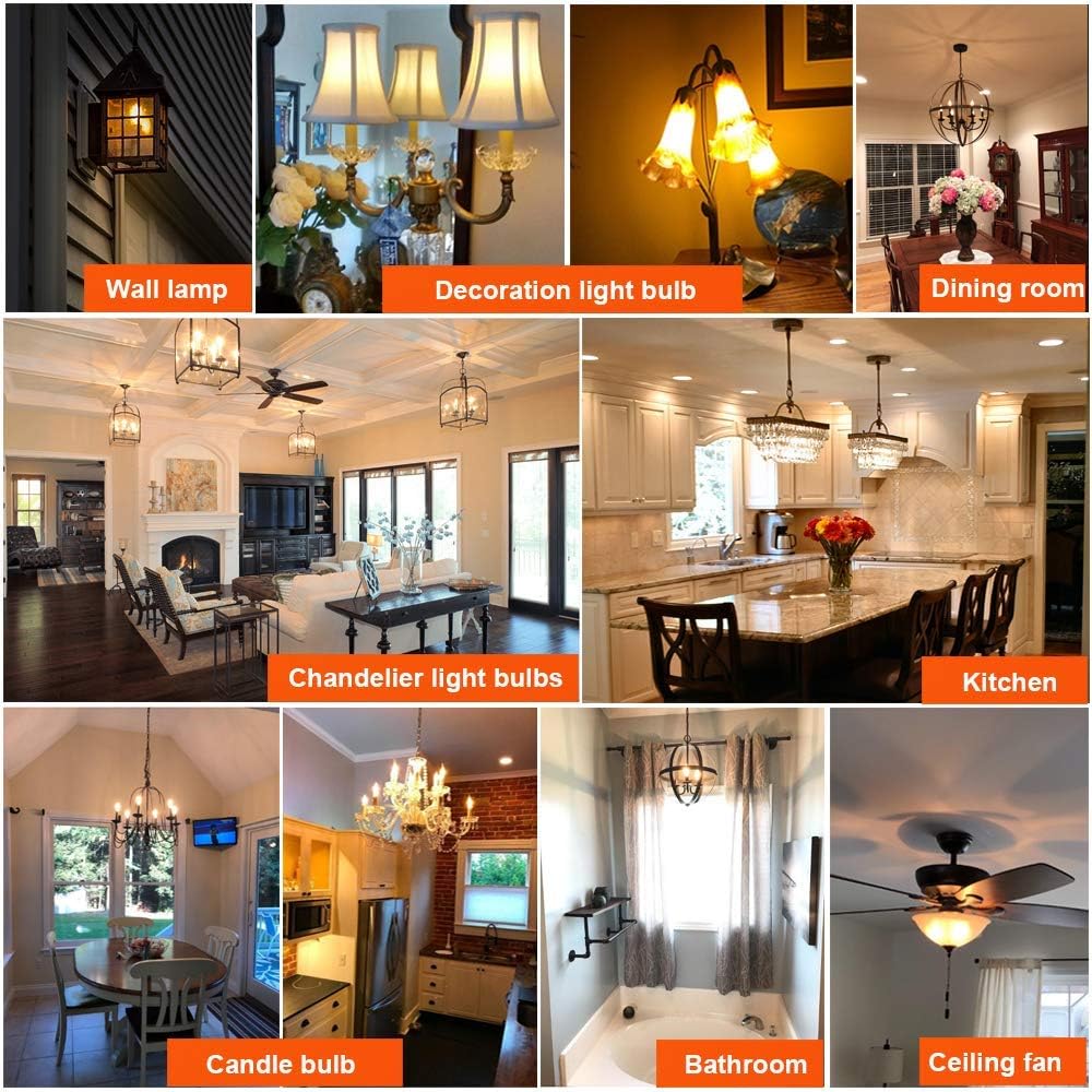LiteHistory Bundle of G16.5 led bulb 4w=40w E26 Edison bulb 400lm and B10 led bulb 6w=60w led candelabra bulb 2700K Clear E12 led bulb AC120V 600lm for Chandelier,Ceiling fan,Vanity light bulb