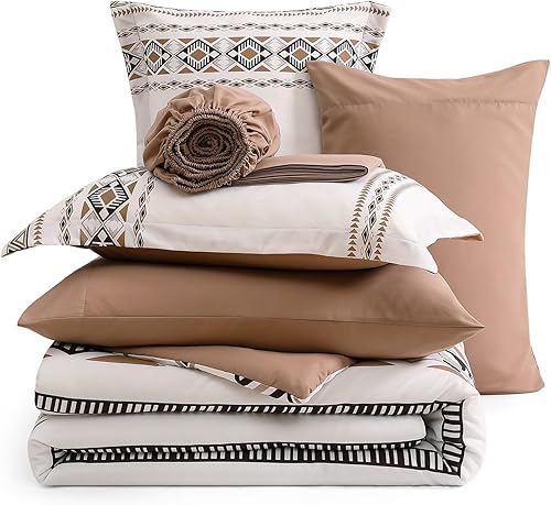 Miniatura 8 de CASAAGUSTO Juego de edredón tamaño individual, juego de edredón bohemio de 6 piezas, color gris y naranja, juego de ropa de cama bohemio acogedor de