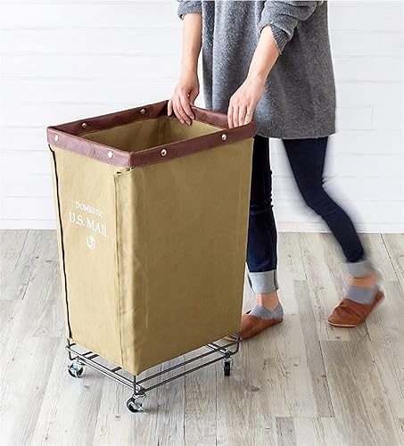 Miniatura 6 de Cesta de ropa sucia de estilo industrial japonés con ruedas organizador de almacenamiento de ropa bolsa extraíble color caqui