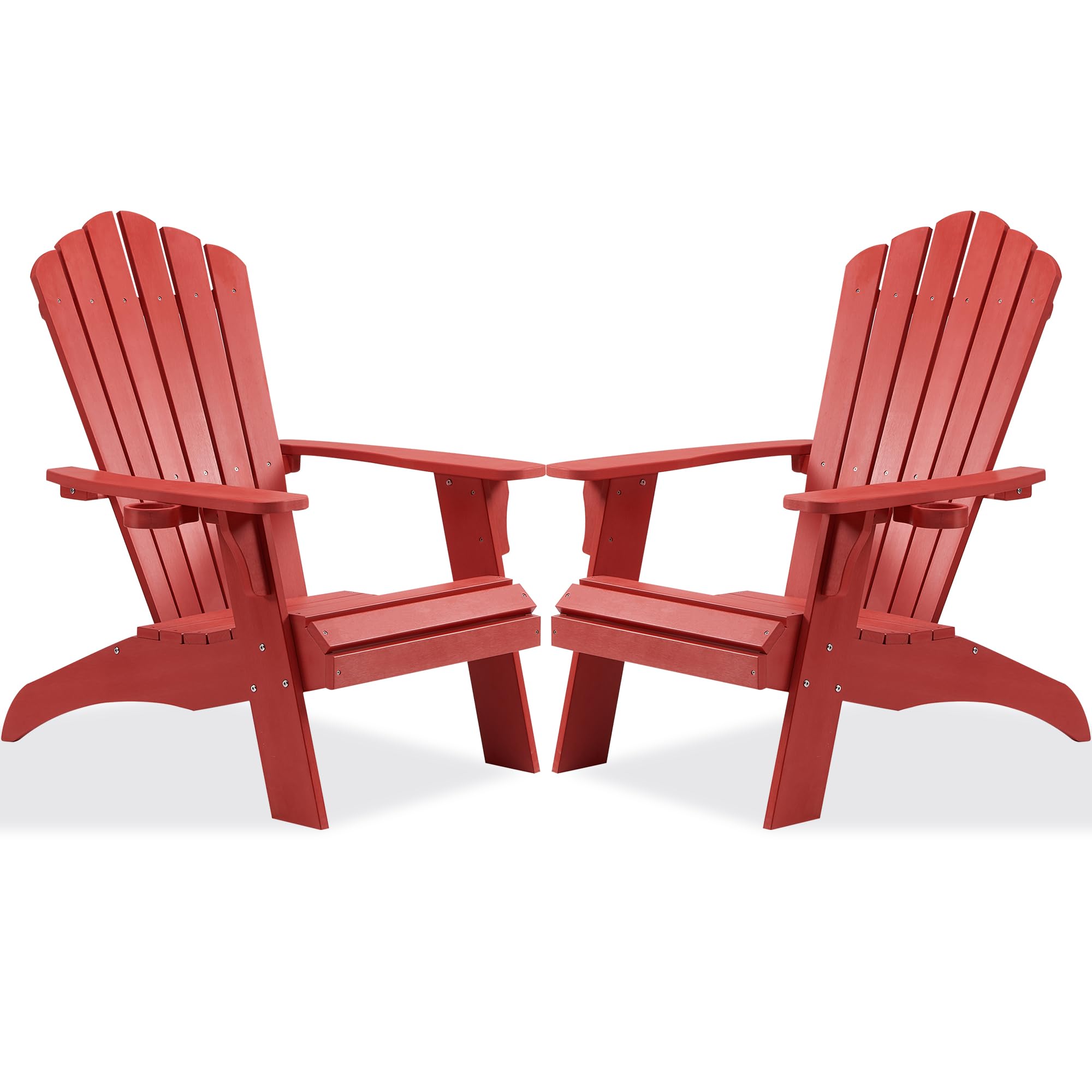 Psilvam Adirondack Chairs Set of 2 with Cup Holder, Red