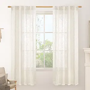 LAMIT Light Filtering Linen Curtains 72 inches Long for Bedroom, Linen Textured Semi Sheer Back Tab and Rod Pocket Boho Drapes for Small Window/Living Room, Cream, 2 Panels, 34 x 72 Inch