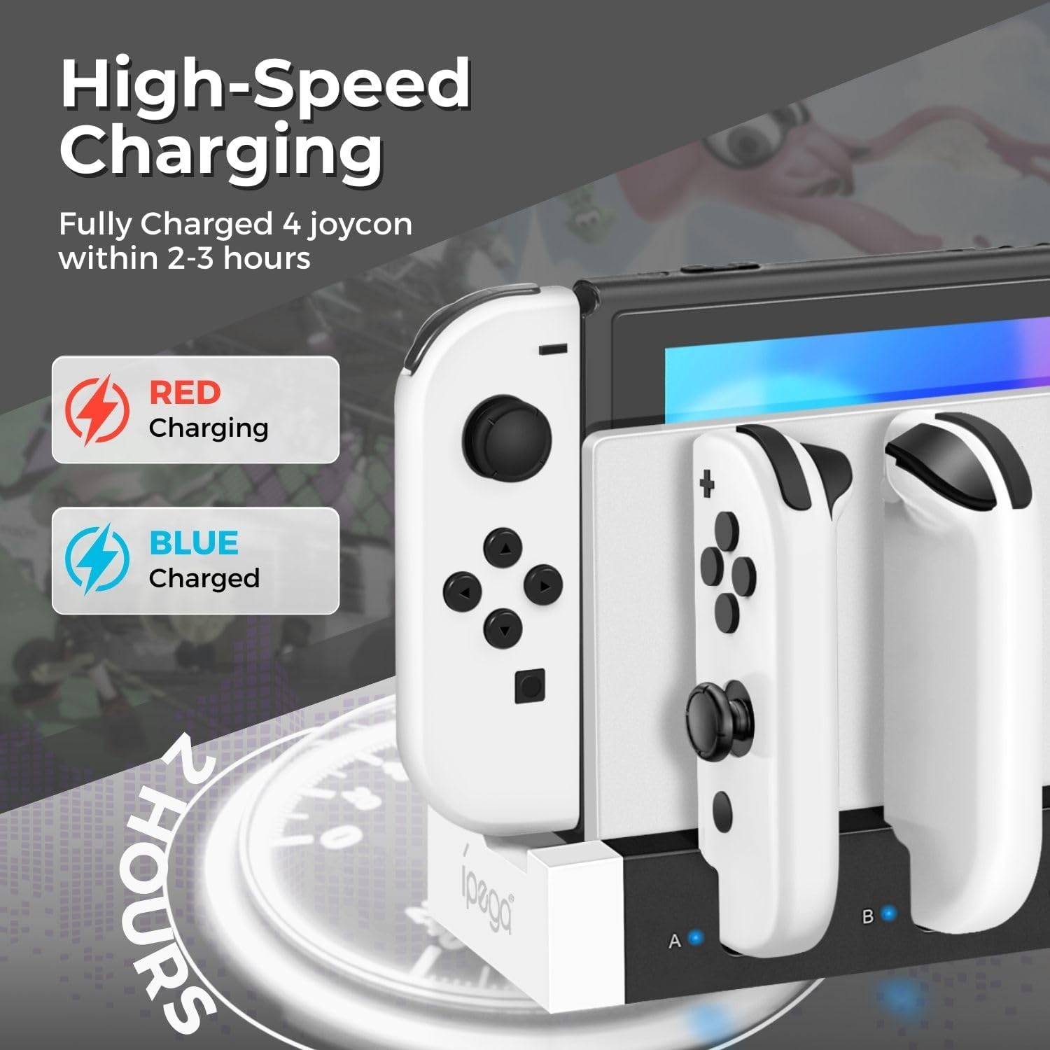 TNP Switch Joy-con Charger for Nintendo Switch Charging Dock Station Base Add-On Mod, Support 4 Joycon Controller with Individual LED Charging Indicator, Remote Docking Stand Attachment (White, Black) - Image 2