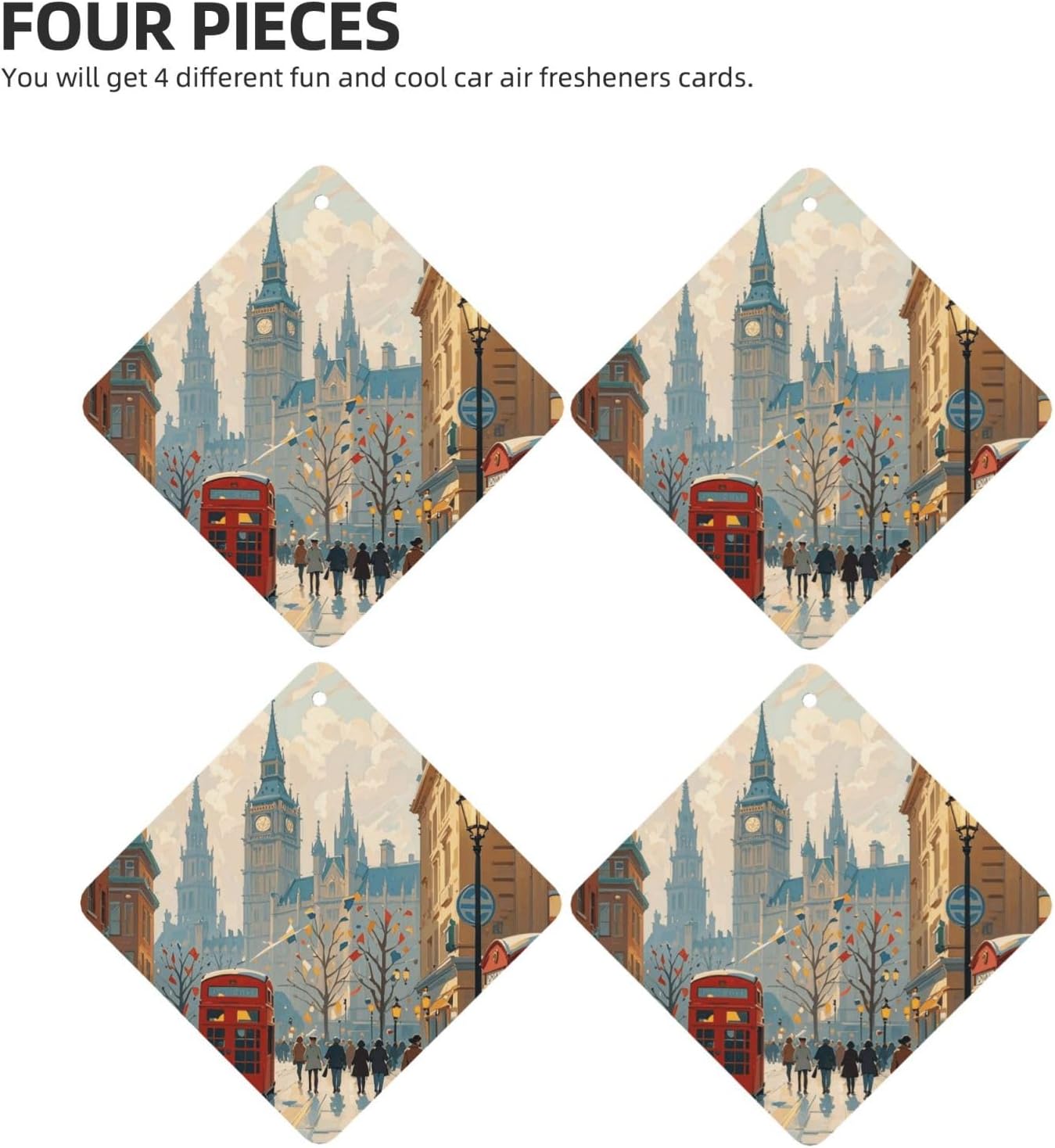 London Impression Car Air Fresheners Cards Set of 4 Pieces, Long-Lasting Auto Aromatherapy Tablets Gifts Car Rearview Mirror Pendant Hanging Scented Cards for Wardrobe Bathroom image 2