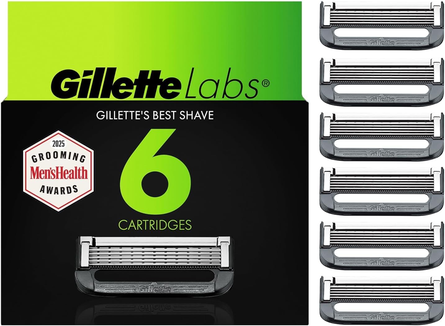 GilletteLabs Gillette Mens Razor Blade Refills, Compatible Only with GilletteLabs Razors with Exfoliating Bar and Heated Razor, 6 Razor Blade Cartridges