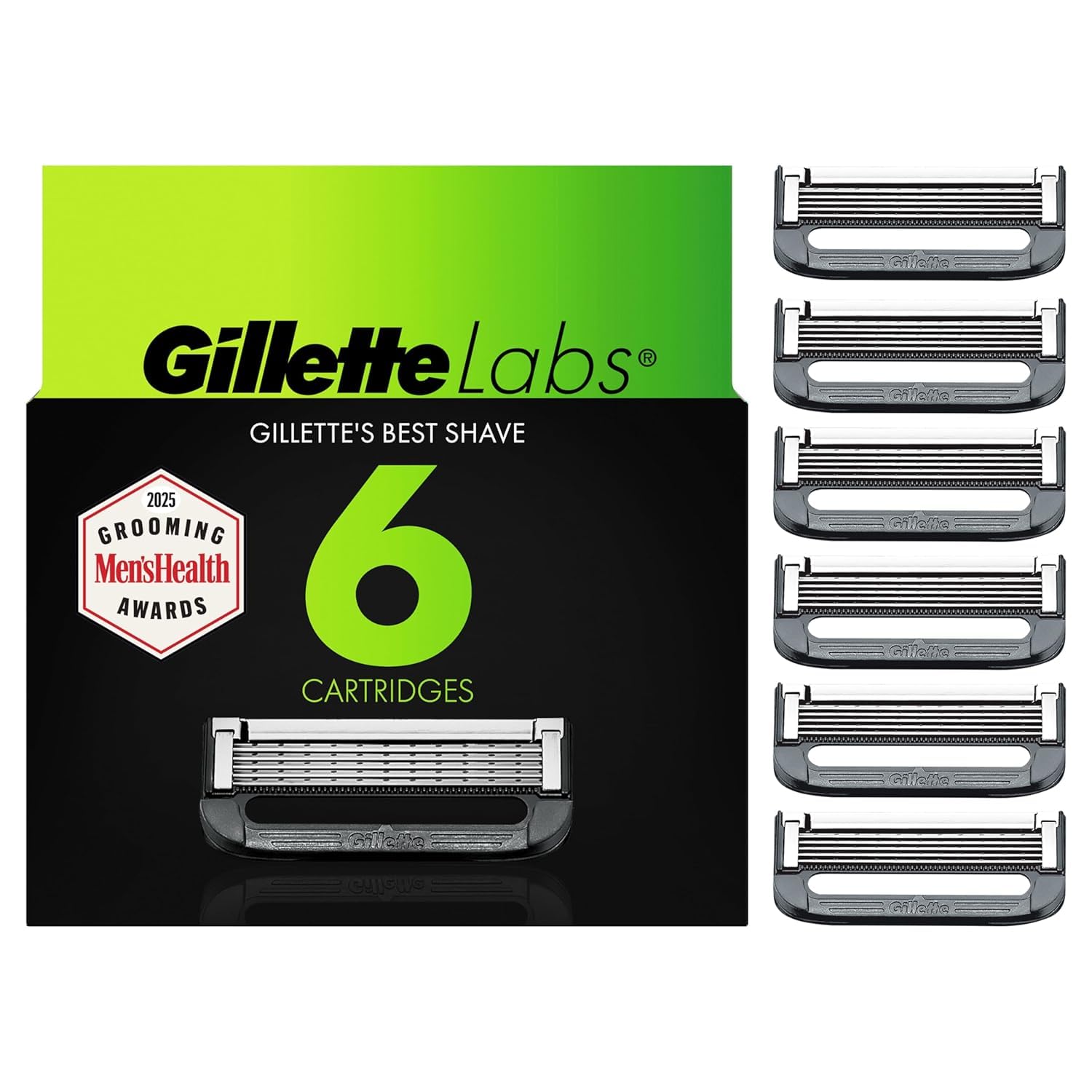 GilletteLabs Razor Blade Refills, 6 Count - Universal Fit for Exfoliating Bar & Heated Razor Handles, 5 Blades for Close Comfortable Shave