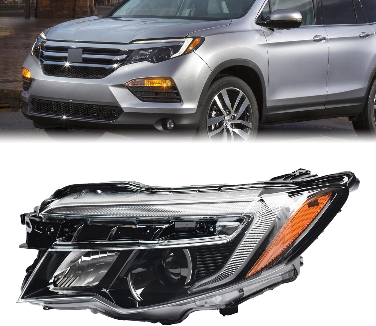 LED Headlight Assembly w/DRL For 2016-2021 Honda Pilot 2017-2021 Ridgeline LED Low Beam & Halogen High Beam (Driver Left Side)