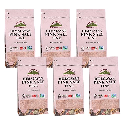 WBM LLC sal rosa del Himalaya grano fino para hornear, cocinar y condimentar  1 libracada paquete de 6