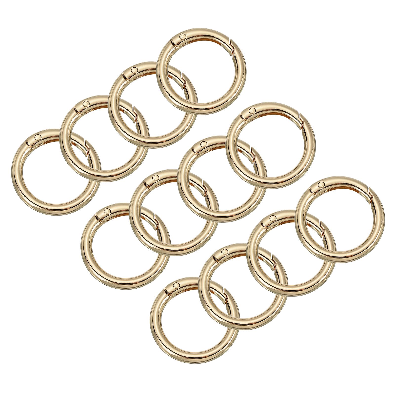 sourcing map Round Spring O Rings, 12Pcs 0.75 Inch OD Trigger Buckle Snap Clips for Bags, Purses, Keyrings, DIY Accessories, Light Golden