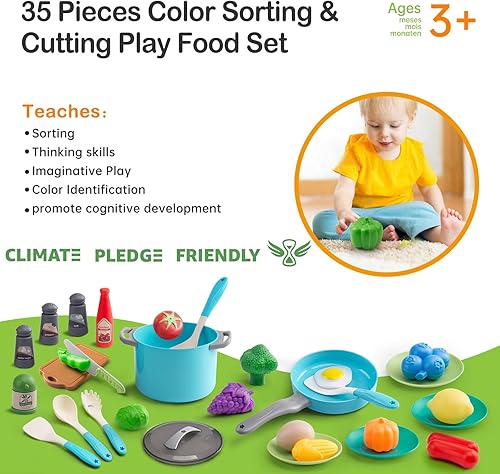 Miniatura 7 de 35 piezas de accesorios de juguete de cocina para niños, juego de cocina para niños pequeños con ollas, sartenes, utensilios, utensilios de cocina,