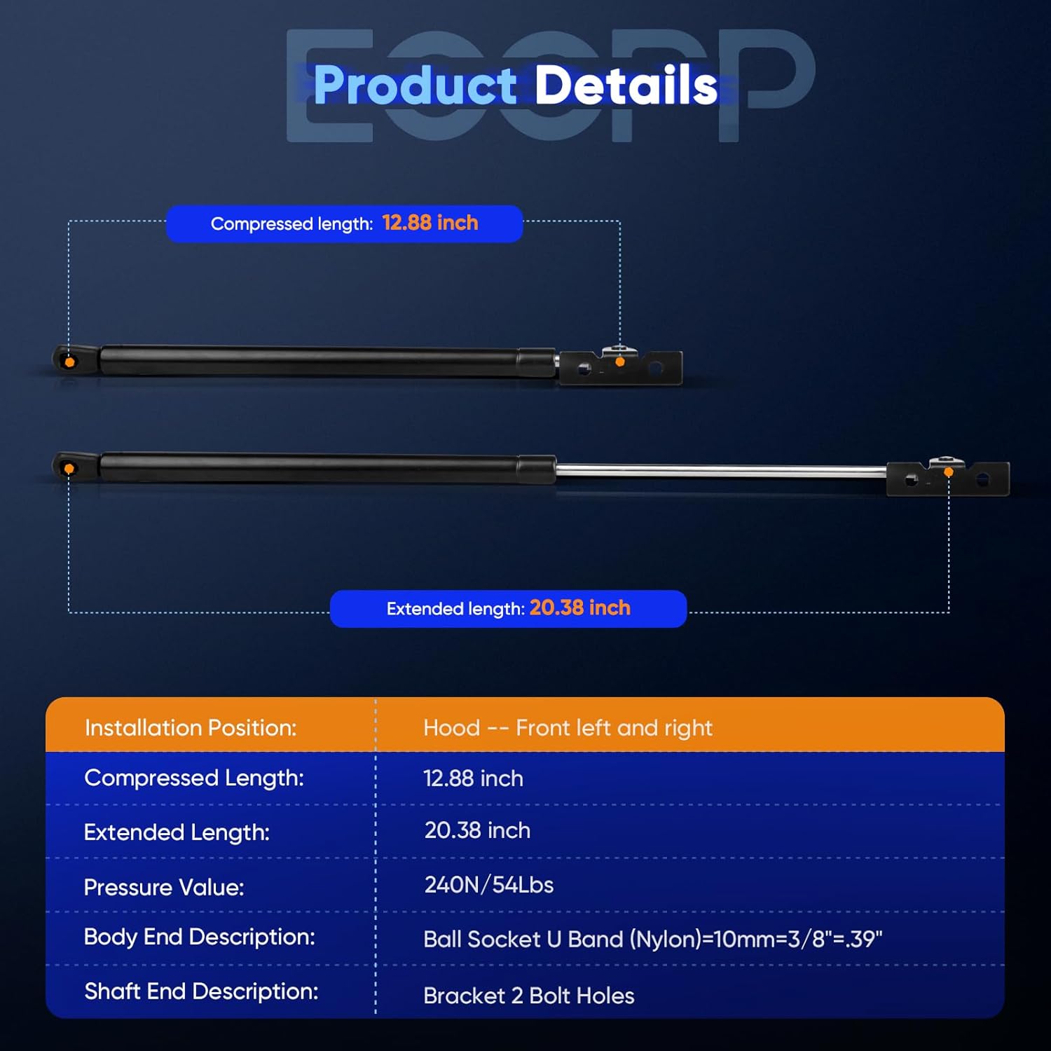 ECCPP Lift Supports Front Hood Struts Gas Springs Shocks for 2004-2006 for Pontiac GTO Compatible with 2004-2006 for Pontiac GTO Strut Set of 2