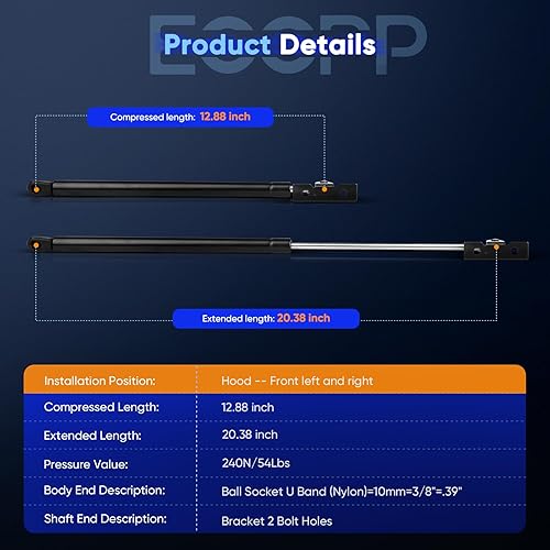 Miniatura 3 de ECCPP - Juego de 2 amortiguadores de gas para campana delantera para Pontiac GTO 2004  2006, compatible con Pontiac GTO Strut 2004  2006