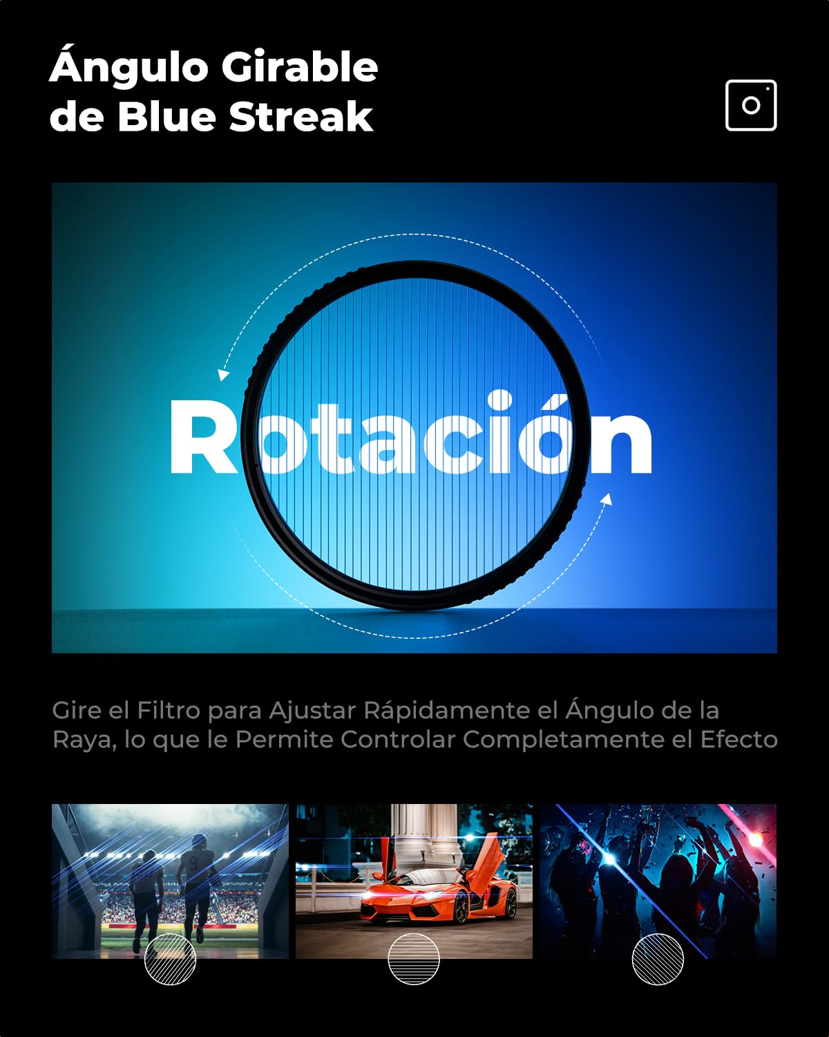 K&F CONCEPT Nano-Klear Blue Streak Filtro 82mm | Filtro de Efecto Streak Blue de Vidrio Óptico con Nano Revestimiento con 3 Paños de Limpieza - FE309