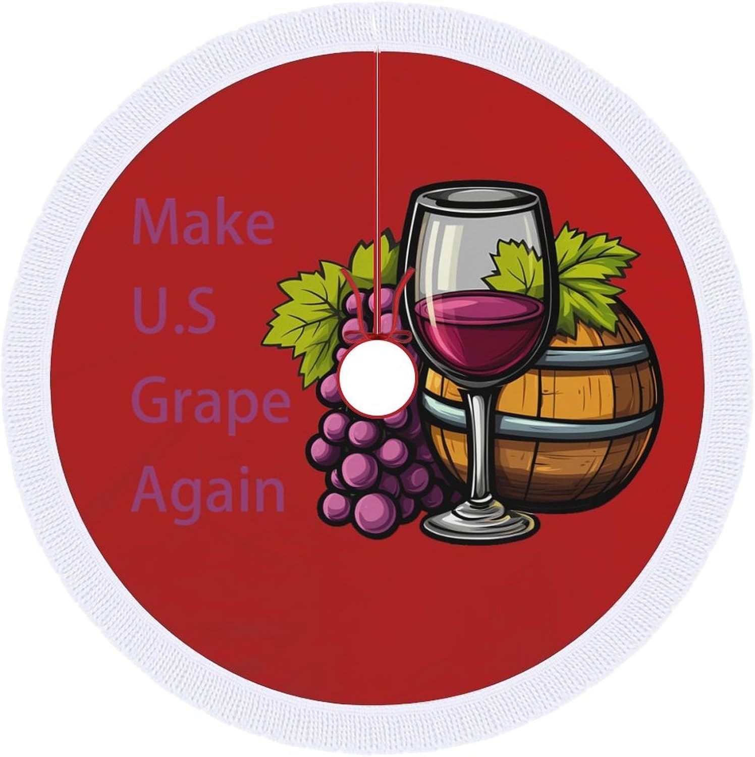 Make U.S Grape Again Wine Christmas Tree Skirt Round Xmas Tree Mat Ornaments Tree Skirts with Tassels for Holiday Party