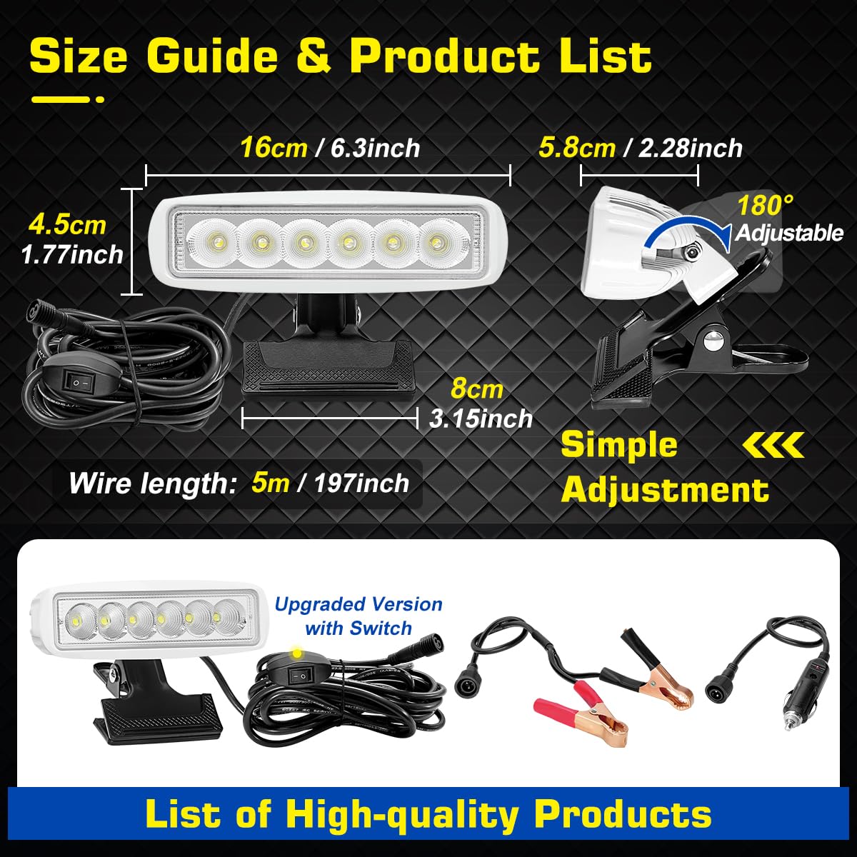 Flexible Clamp on Boat Spotlights 12V with ON/Off Switch, 6,3 Zoll LED Spotlight Leiste zum Aufstecken