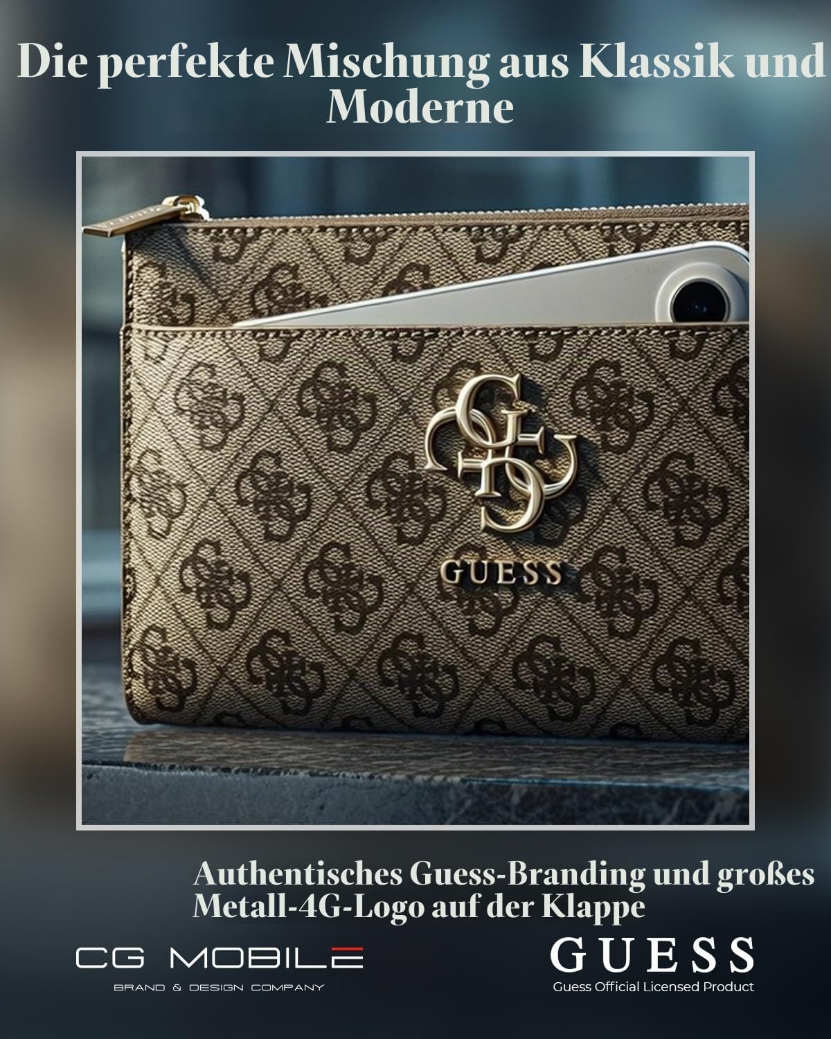 CG MOBILE Guess 4G Clutch-Handytasche mit großem Logo (Braun)