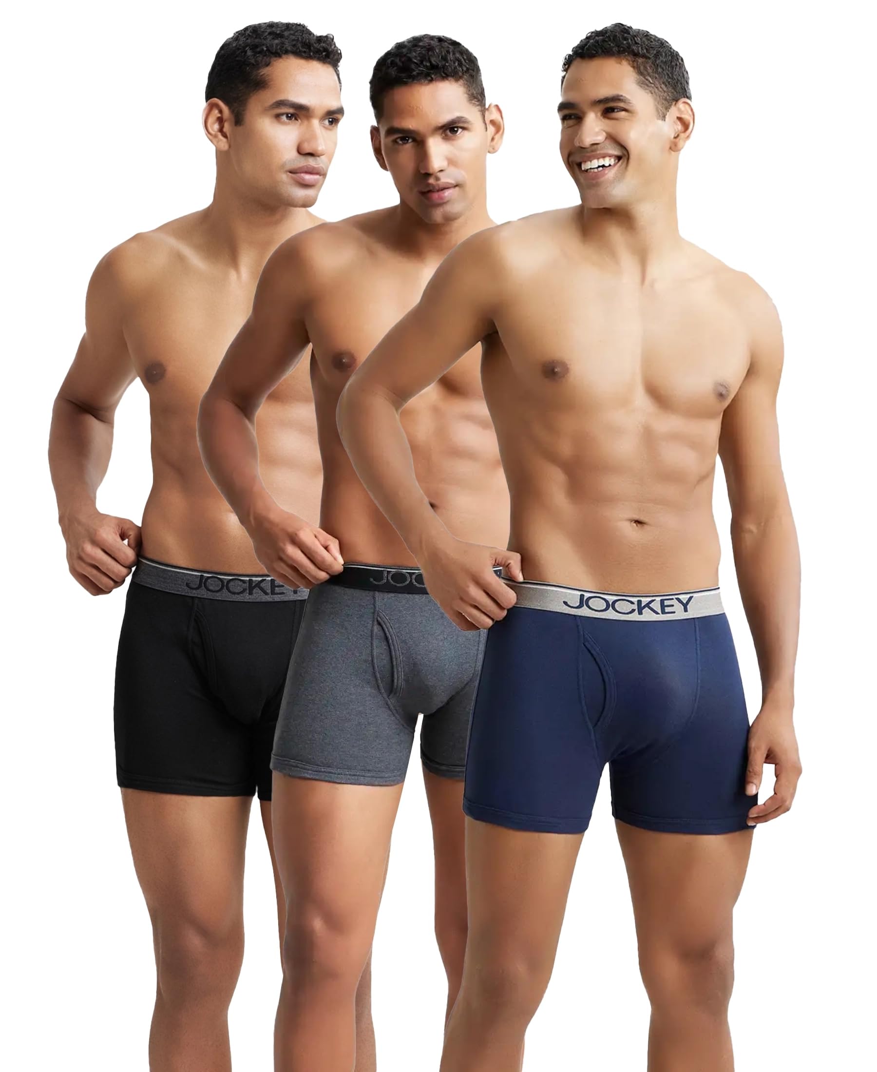 8009 Men's Super Combed Cotton Rib Solid Boxer Brief with Ultrasoft Waistband (Pack of 3)