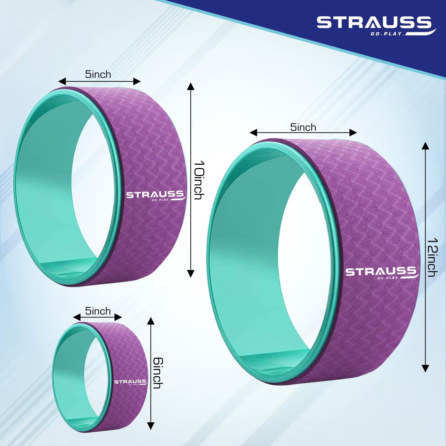 Strauss Yoga Wheel | Ideal for Stretching, Backbends, Exercise, Deep Tissue Massage & Back Pain Relief | Dharma Yoga Prop Wheel with Ultimate Comfort | Set Of 3, (Purple) 3