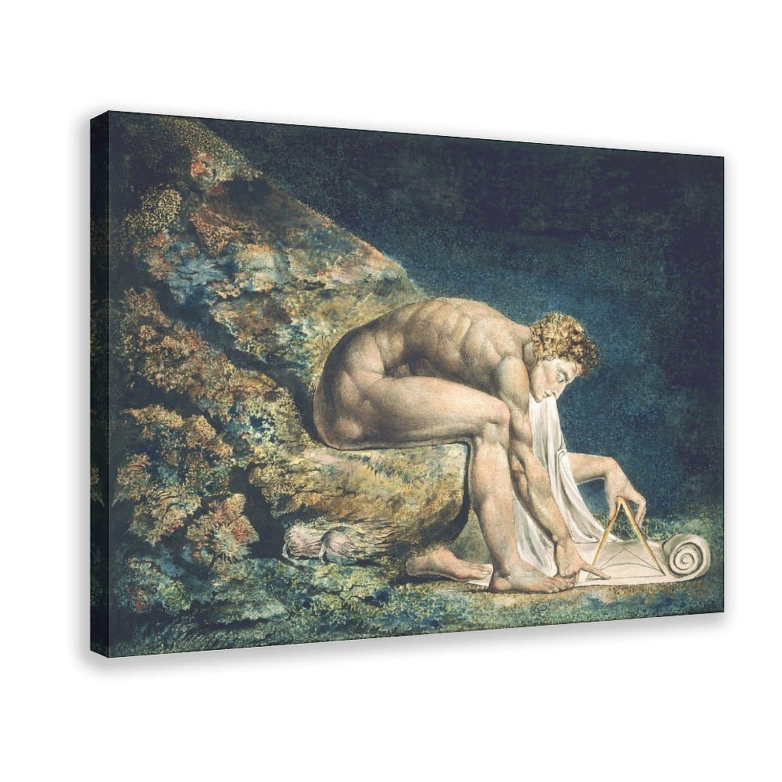 WCYB Isaac Newton - William Blake Prints Posters Canvas Deco Paintings Wall Art For Office Hangable Frame 16" L X 24" W