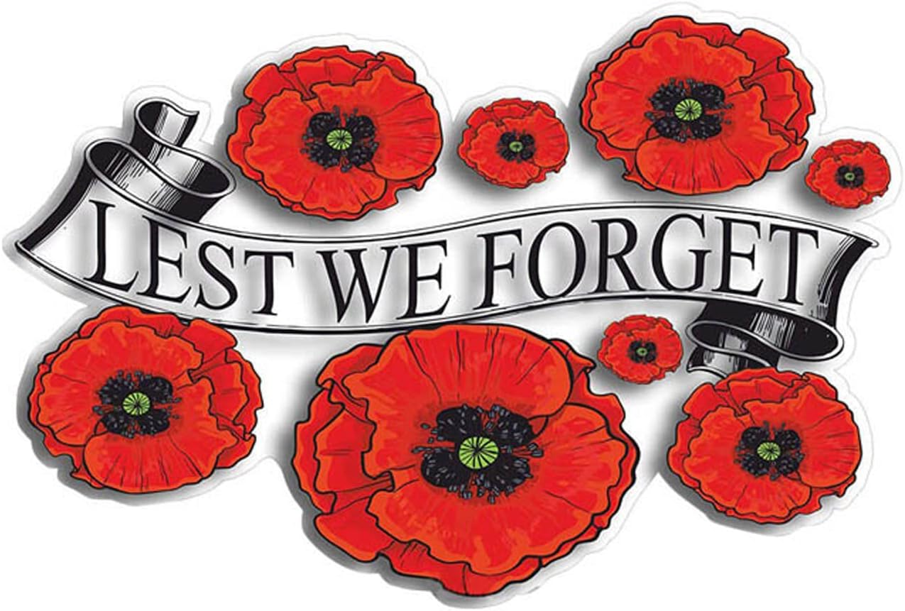 Runmeihe Lest We Forget Stickers Remembrance Day Car Stickers Red Poppy Flower Car Decals and Stickers Alphabe Car Window Fridge Laptop Sticker Easy to Apply Red Waterproof 7.8''×11.8'' (1)