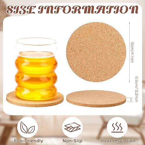 Miniatura 2 de 300 posavasos de corcho para bebidas, salvamanteles de corcho absorbentes de 4 x 4 x 0.2 pulgadas, posavasos a granel para platos de cocina,