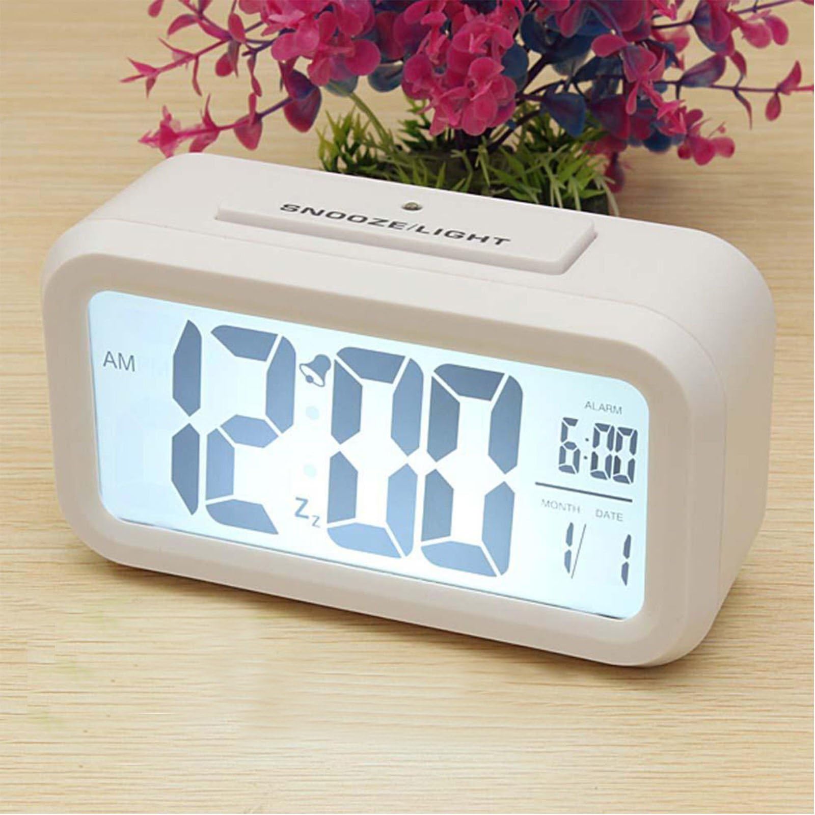 New Digital Snooze LED Alarm Clock Backlight Time Calendar Thermometer Temperature / White