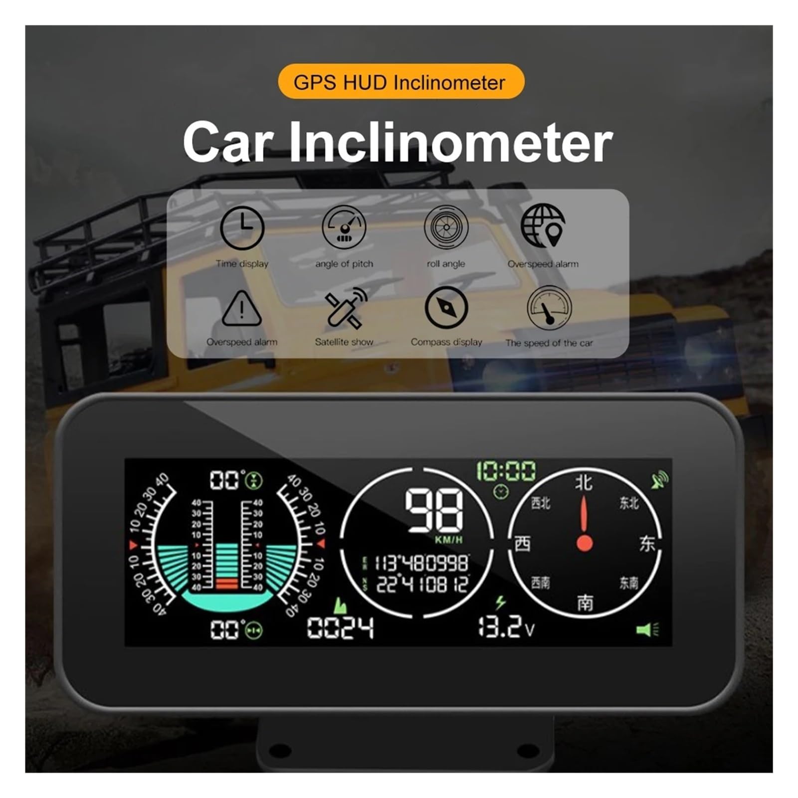 Velocímetro GPS, Accesorios Todoterreno, Pantalla HUD Head Up For Coche, Alarma De Exceso De Velocidad M60, Medidor Digital De Pendiente De Velocidad, Brújula, Inclinómetro para todos los vehículos