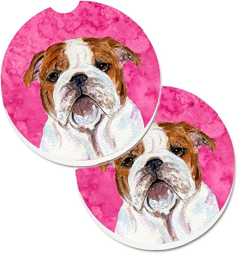 Caroline's Treasures SS4760-PKCARC - Juego de 2 portavasos para automóvil con diseño de Bulldog inglés rosa, tamaño grande, multicolor Caroline's Treasures SS4760-PKCARC - Juego de 2 portavasos para automóvil con diseño de Bulldog inglés rosa, tamaño grande, multicolor