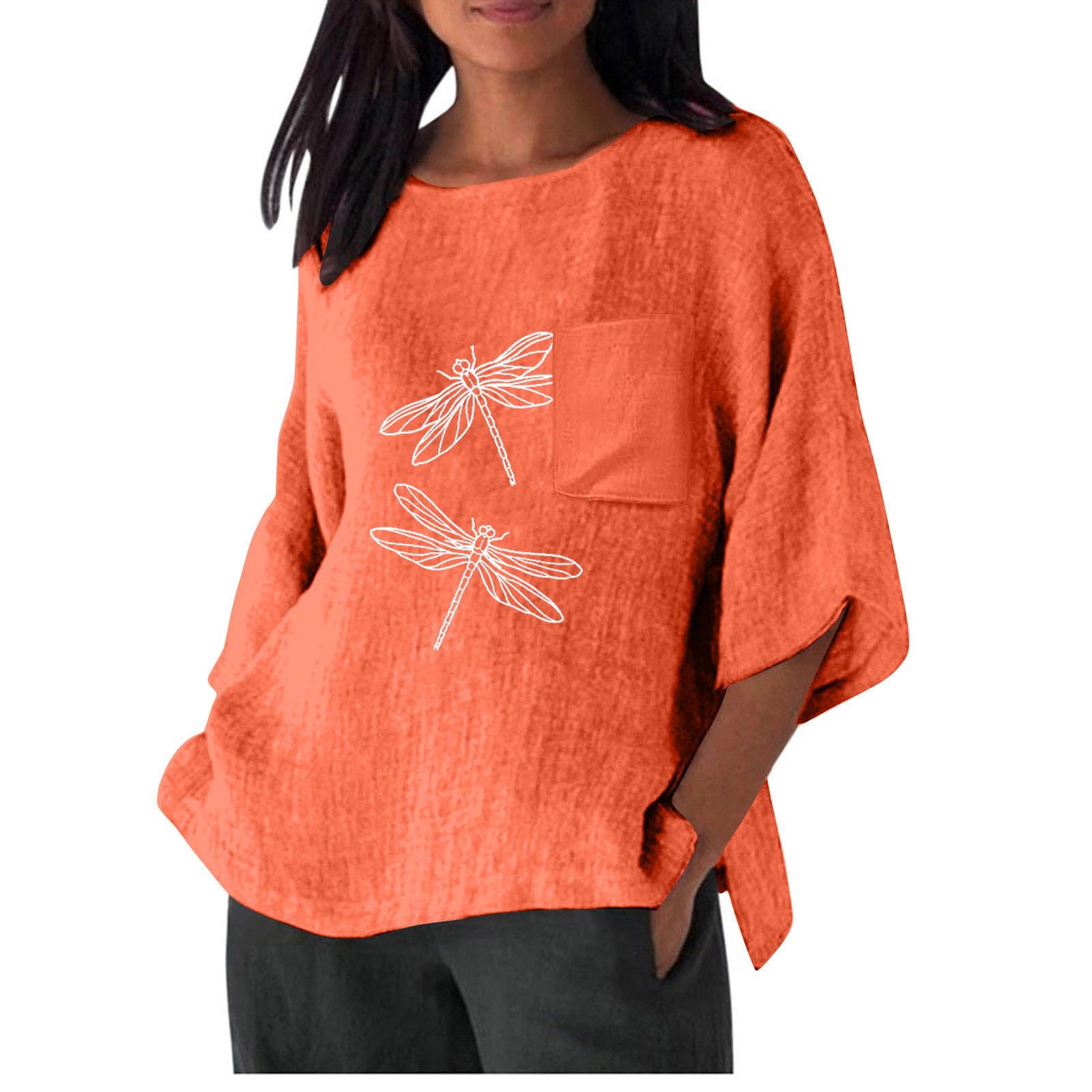 NUSGEAR Camiseta de Manga Corta Mujer Lino Camisa Blusa Verano Moda Color sólido Cómodo Casual Suelto Cuello Redondo Tops 2024 T-Shirt Original Basic tee Talla Grande Ligero