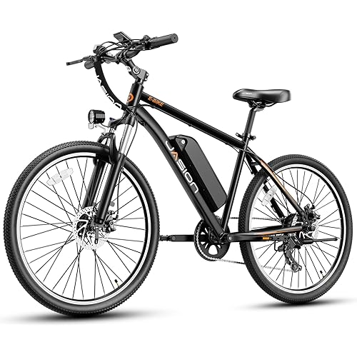 Jasion EB5 Electric Bike for Adults with Peak 750W Brushless Motor, 40Miles 20MPH Commuting Electric Mountain Bike with 360Wh Removable Battery, 7-Speed, 26" Tires and Front Fork Suspension