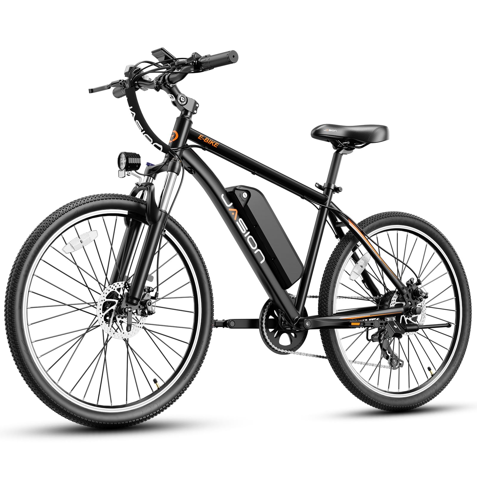 Jasion EB5 Electric Bike for Adults with Peak 750W Brushless Motor, 40Miles 20MPH Commuting Electric Mountain Bike with 360Wh Removable Battery, 7-Speed, 26" Tires and Front Fork Suspension