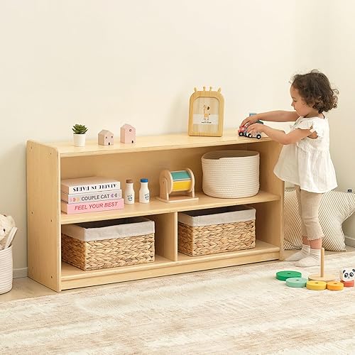 Miniatura 6 de OOOK Estante Montessori de 2 estantes organizadores de juguetes y almacenamiento para niños, estantes de almacenamiento de madera de 3 secciones