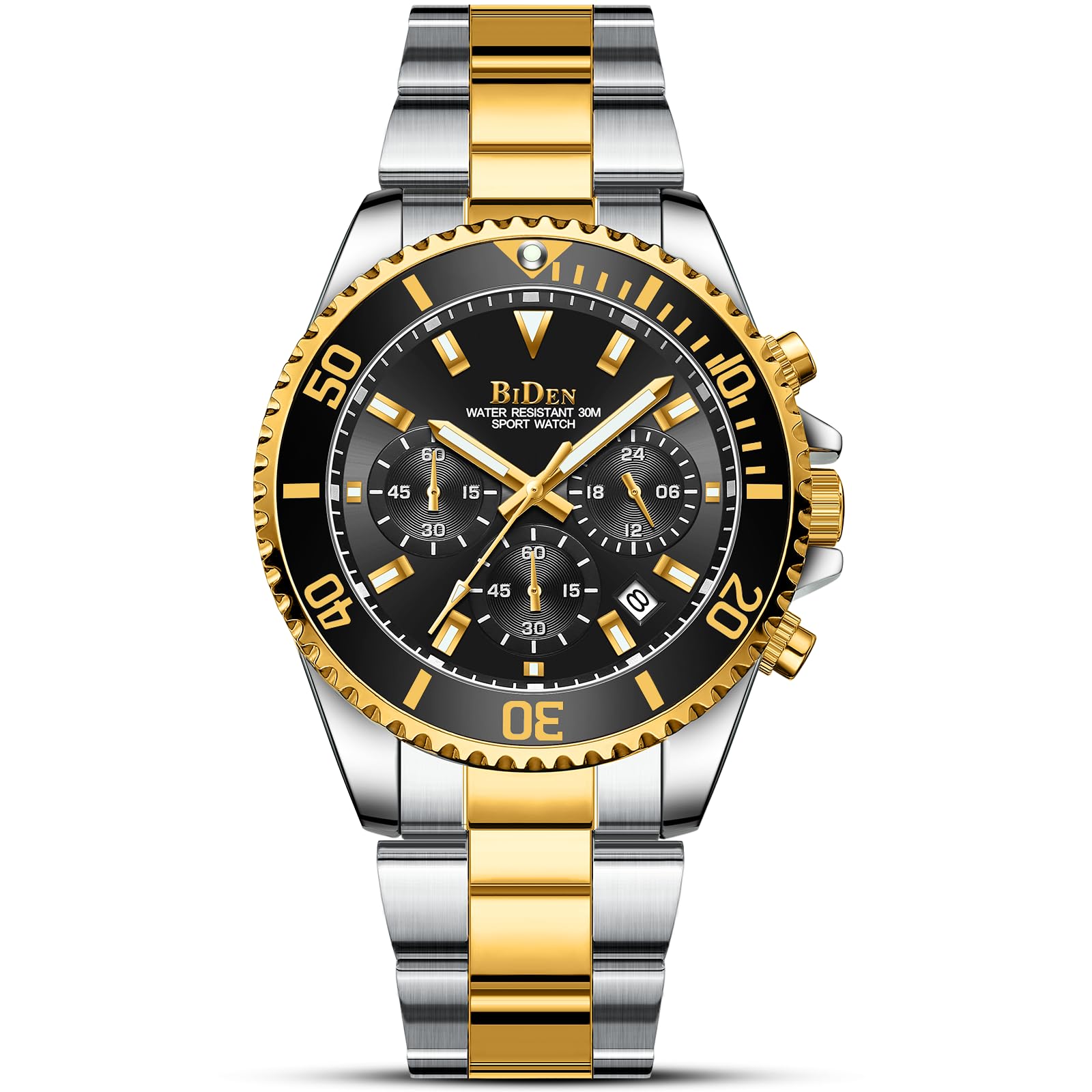 HANPOSH Men's Watch Chronograph Stainless Steel Watches Men's Waterproof Watch Men's Quartz Watches with Date Business Casual Watch for Men