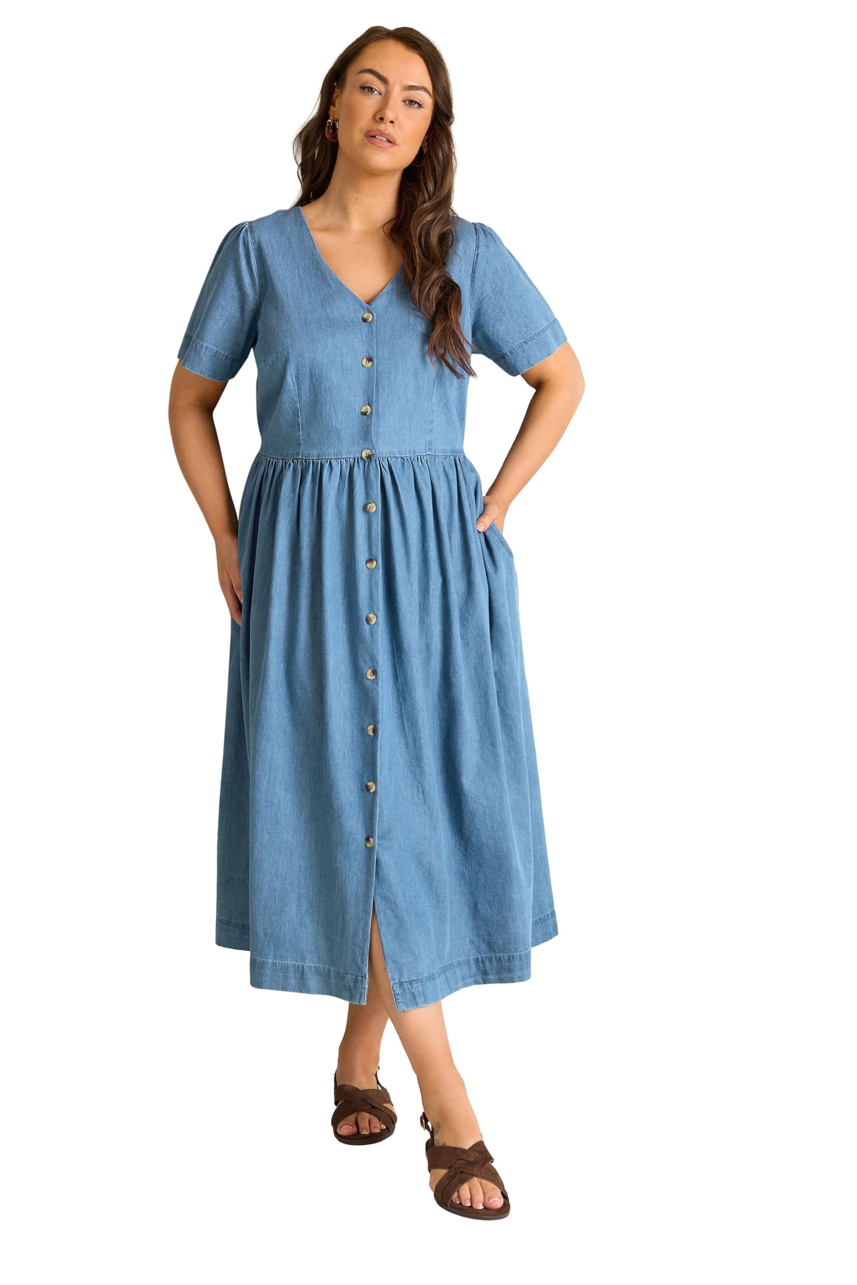 Evans Women's Blue Plus Lightwash Cotton Denim Dress Size 20