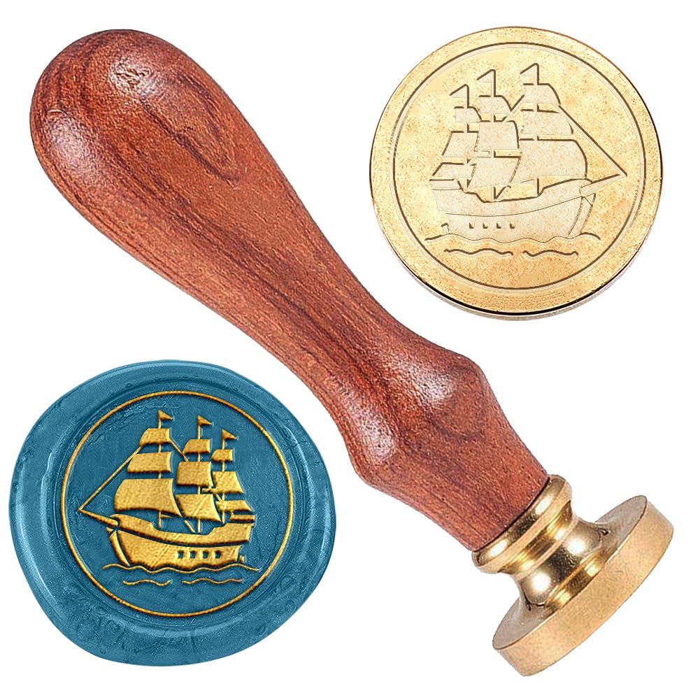 DELORIGIN 1" Sailboat Wax Seal Stamp Retro Sealing Stamps Removable Brass Head Seal Stamp with Wooden Handle Sealing Wax for Envelope Greeting Card Letter Wedding Invitations Gift Wrapping Decor