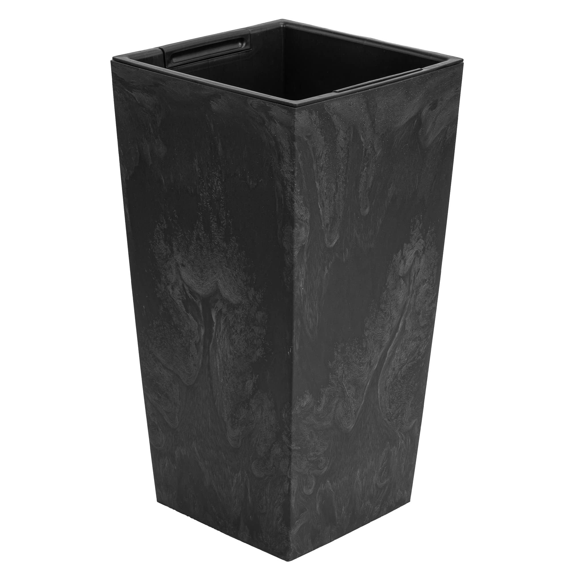 Donica na kwiaty, 49 l, z wkładem, 25 l, wygląd betonu, wys. 610 mm, doniczka z tworzywa sztucznego, kwadratowa, betonowa, kolor antracytowy, do użytku wewnątrz i na zewnątrz, do ogrodu, patio, salonu